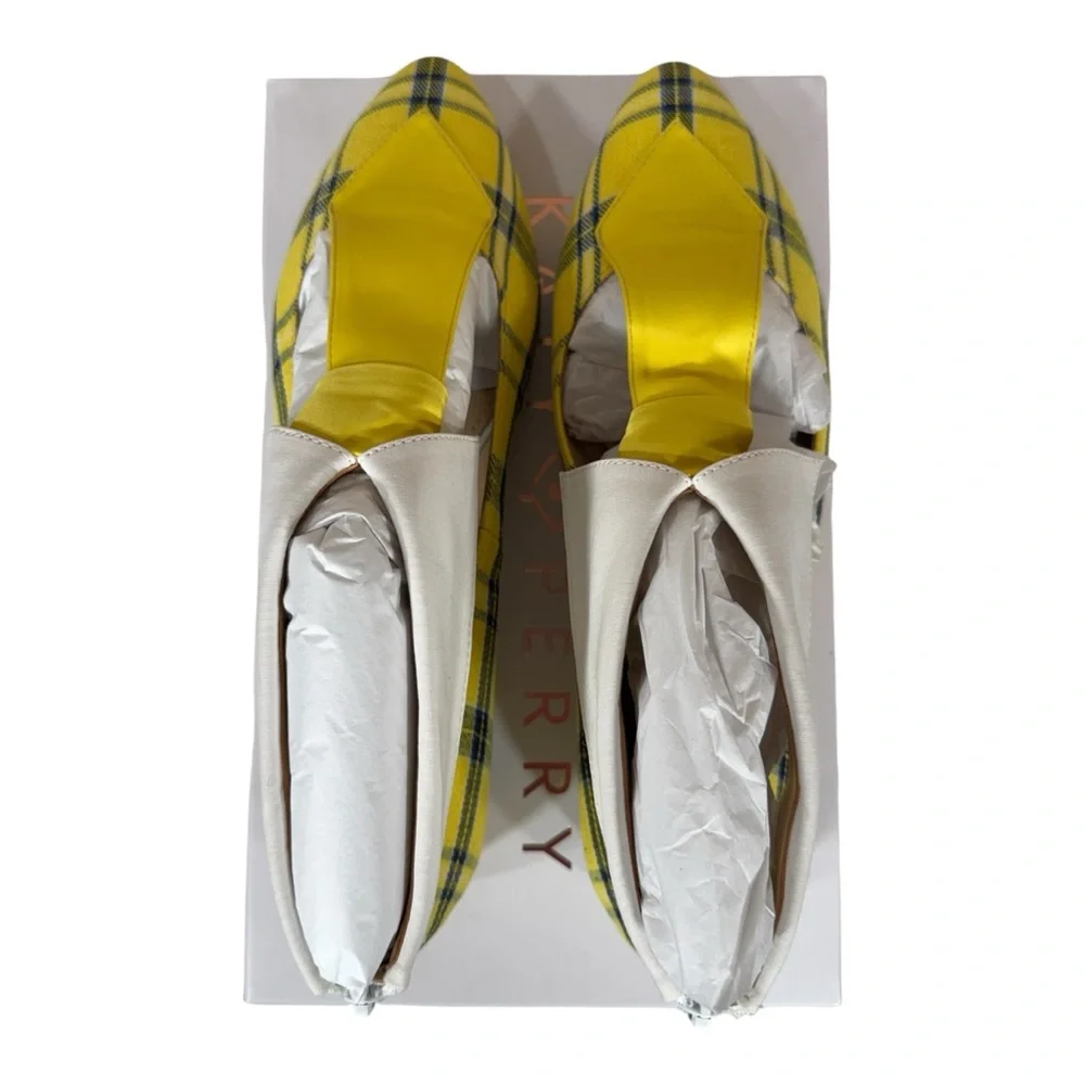 New In Box Katy Perry Collections The Uni Plaid Yellow Flats Size 7.5M - Picture 8 of 12